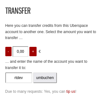 Transfer Uberspace credits UI